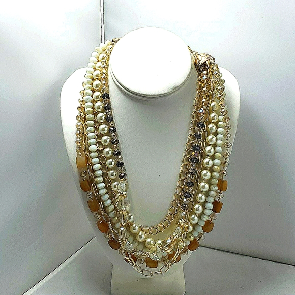 Ali khan champagne color 6 strand glass beaded necklace with gift box - Picture 1 of 6